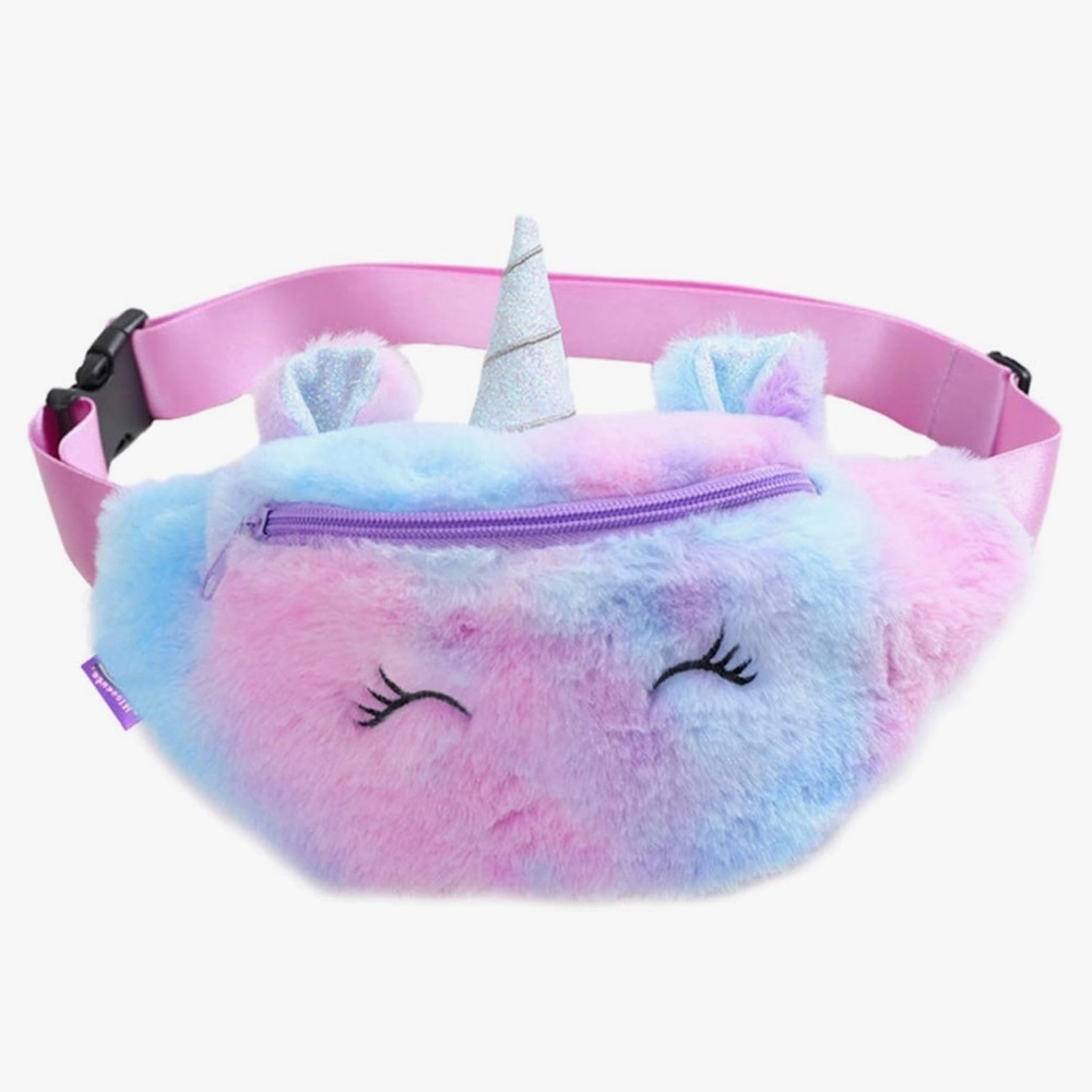 Unicorn Furry Waist Pack for girls Kids - Pink and Blue cross bag Banana bag
